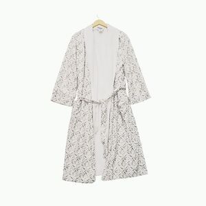 NOT FOR‎ SALE Robe Womens Large White Abstract Tan Spa Plush Lined Long